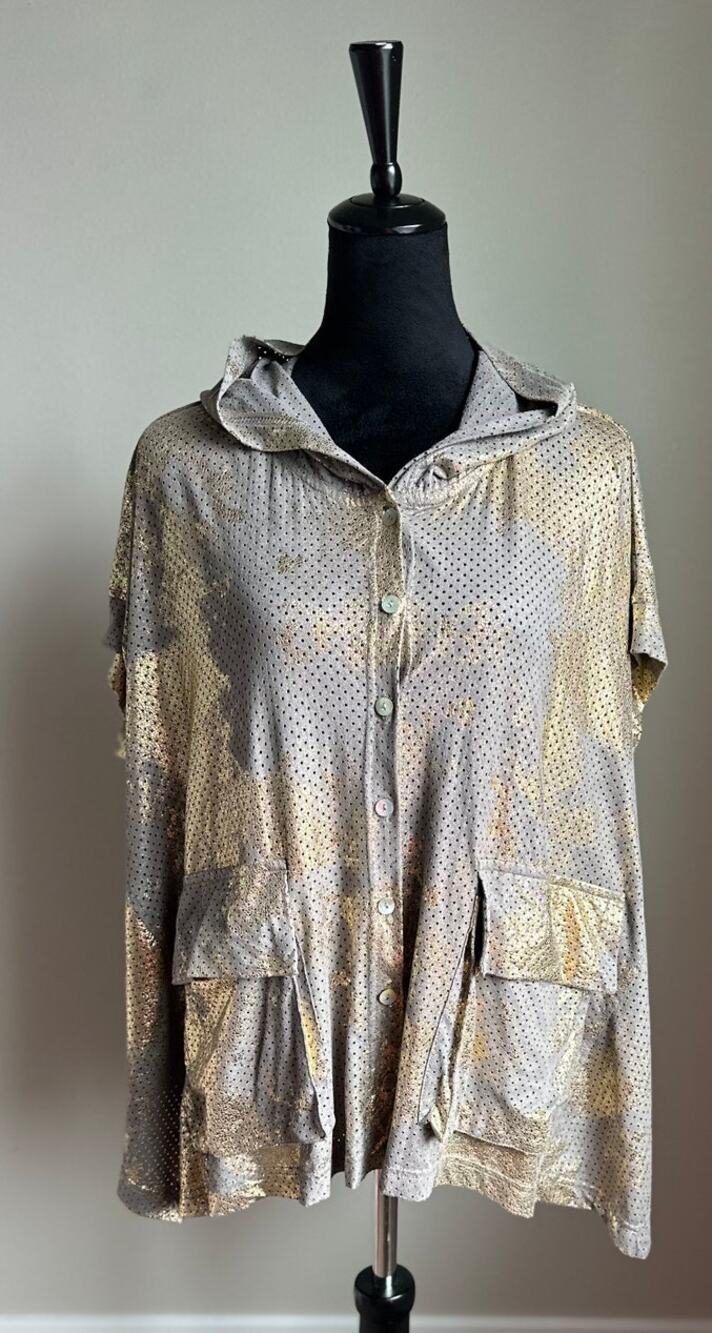 ALEMBIKA Abstract Relaxed Short Sleeved Jacket in Gray Size XS